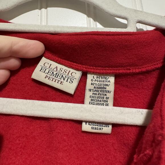 Classic Elements Red Christmas Tree Snowman Cardigan Sweatshirt Large Petite - Picture 5 of 6